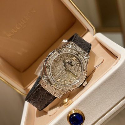 Hublot Geneve Women's Watches Lady 33mm Swiss Ronda Quartz Movement Crocodile Leather Strap Watch